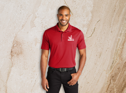 Custom imprinted Performance Polo Shirt for Los Angeles, CA with a local business logo