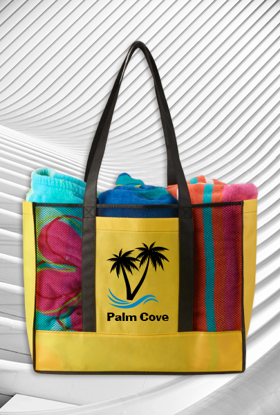 Custom imprinted Non-Woven Beach Tote Bag for Los Angeles, CA with a local business logo